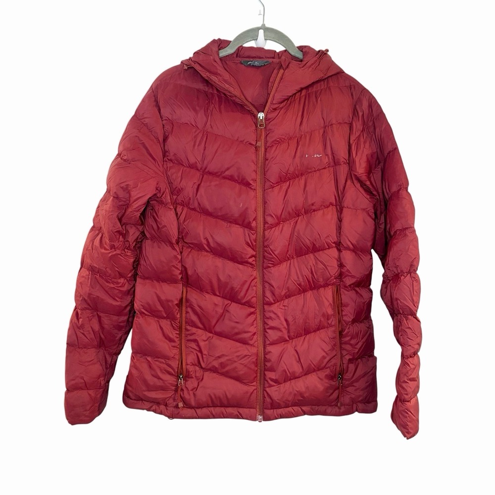 Eddie Bauer Jacket Womens‎ M Red Down Puffer Hooded Full Zip Warm EB650